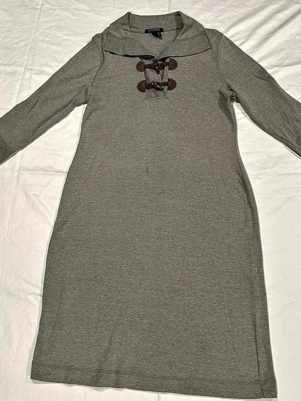 Lauren Ralph Lauren Cotton-Blend Toggle Button Knit Dress Gray Medium